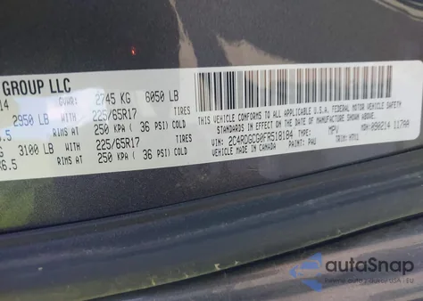 2015 Dodge Grand Caravan Sxt z USA, uszkodzony, nr VIN 2C4RDGCG0FR518184